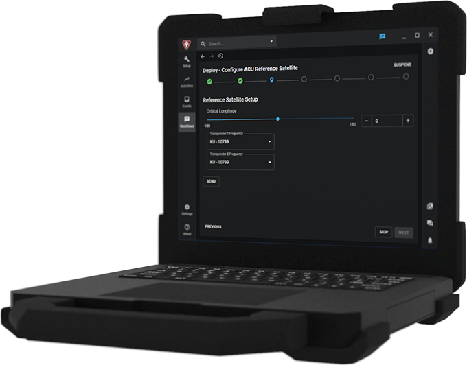 Terminus satellite setup screenshot on a 3D rendered laptop