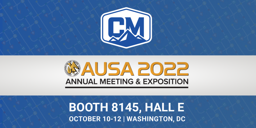 White CodeMettle Logo with AUSA logo on a white and blue background. The date October 10th through 12th and location of Washington, DC are listed at the bottom.